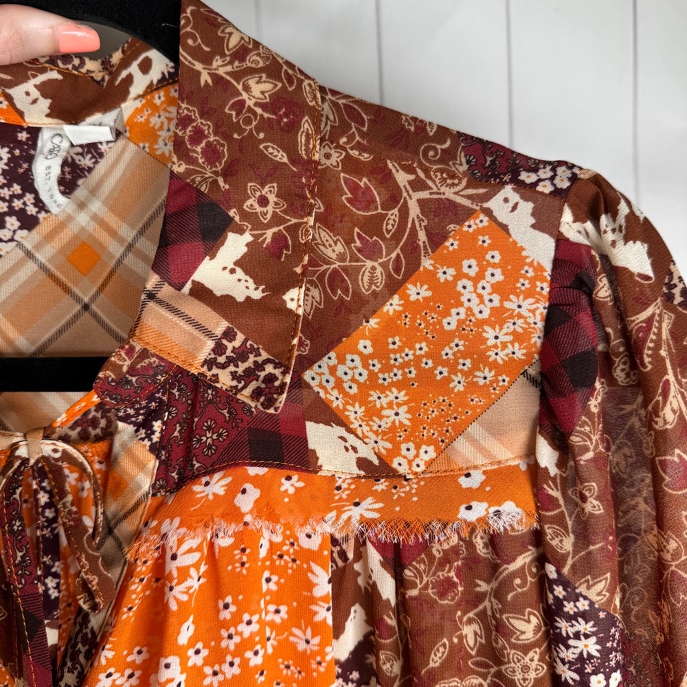 Cato Floral Patchwork Button Blouse Top Sheer Tun… - image 3